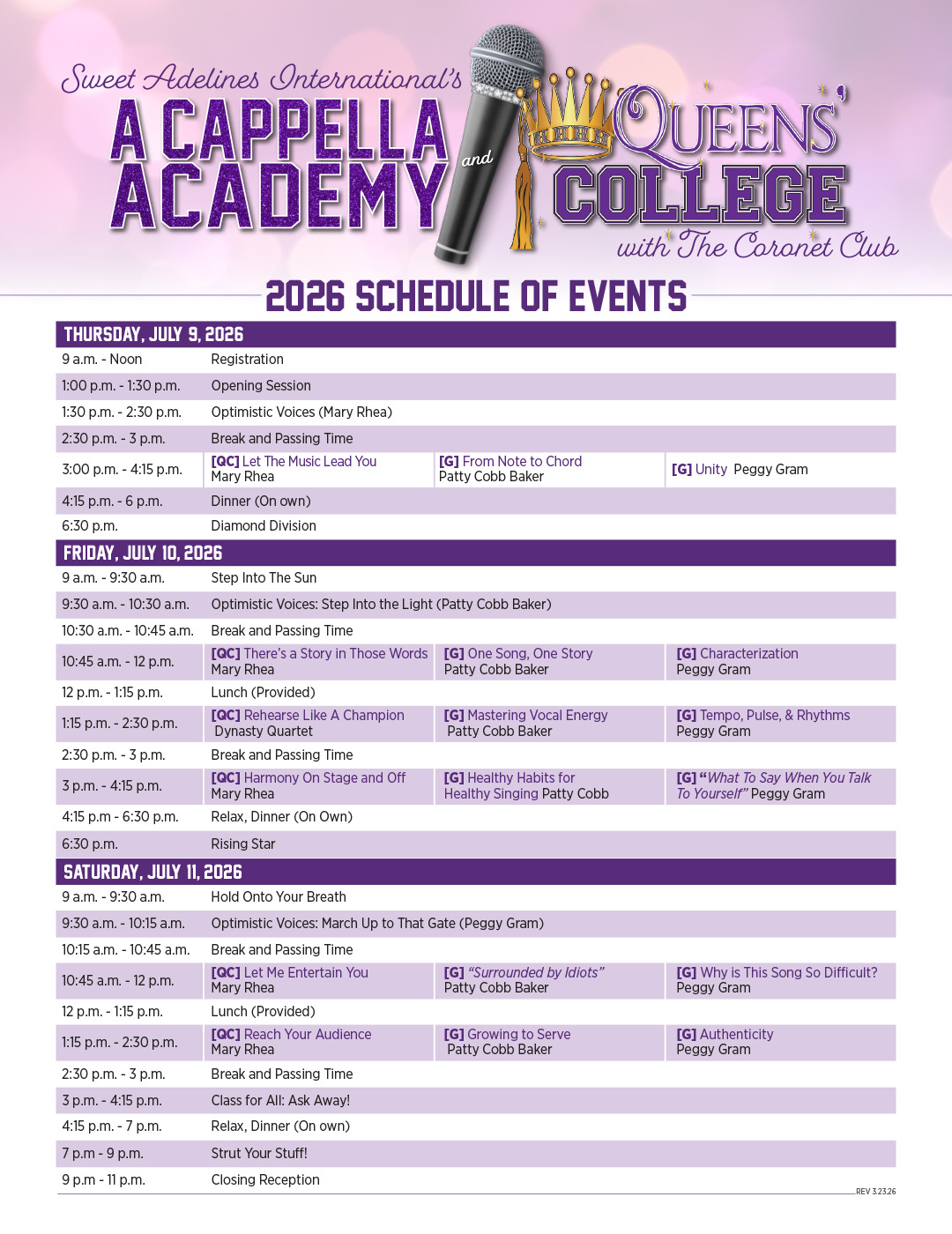 Schedule of Events
